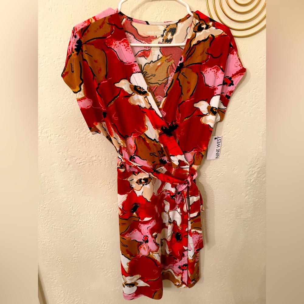 Nine West floral, multicolor, short-sleeve wrap dress